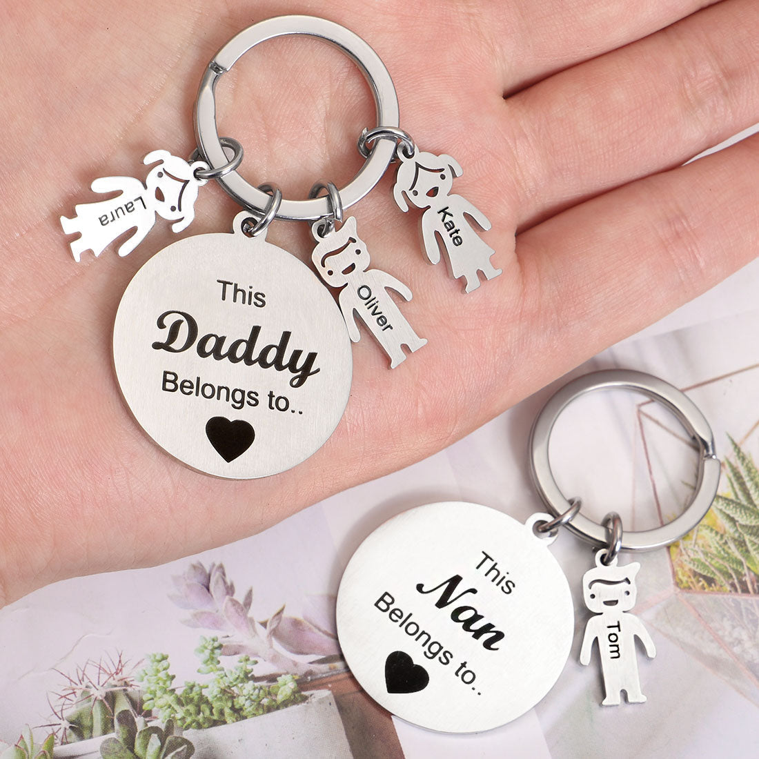 Customized Family Keychain Engraved with Kids and Pets Charms
