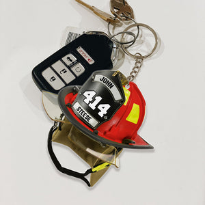 Personalized Firefighter Helmet Keychain - Custom Name, Number