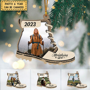 Mountains Are Calling - Personalized  Photo Upload Gifts Custom Acrylic Ornament for Hiking Lovers