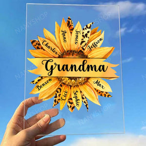 Personalized Grandma With Kids Sunflower Acrylic Plaque-Gift For Mom, Grandma