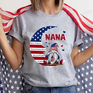 Personalized US 4th of July Grandma Kid Moon American Flag T-shirt