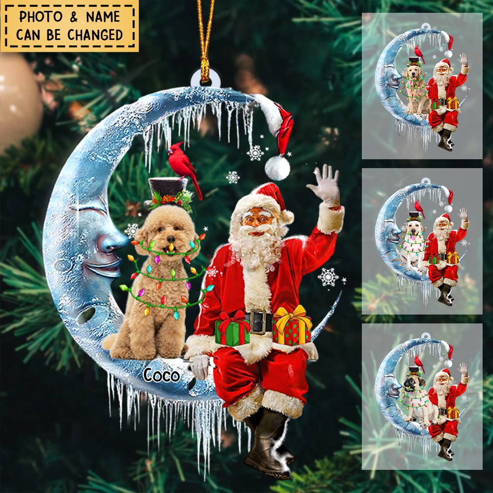 Travel to the moon with Santa Claus Personalized Acrylic Ornament Gift For Pet Lover