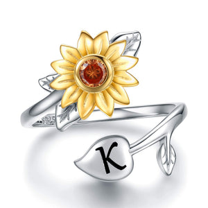 Sunflower Initial Adjustable Ring for Women