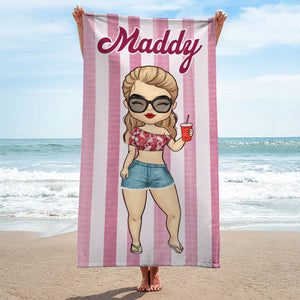 Stripe Pattern Summer Vacation Personalized Beach Towel Gift For Bestie