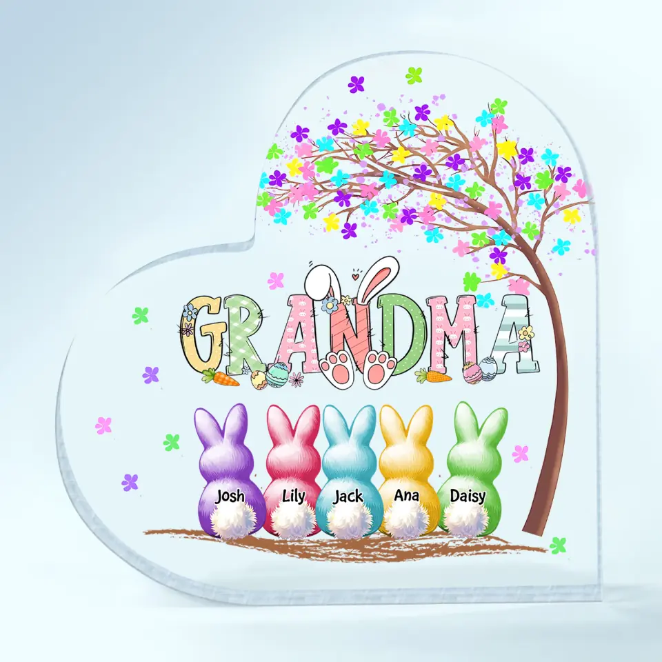 Personalized Grandma's Colorful Tree Heart-Shaped Acrylic Plaque
