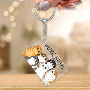 Cute Peeking Fluffy Cat Personalized Acrylic Keychain - Gift For Cat Lover