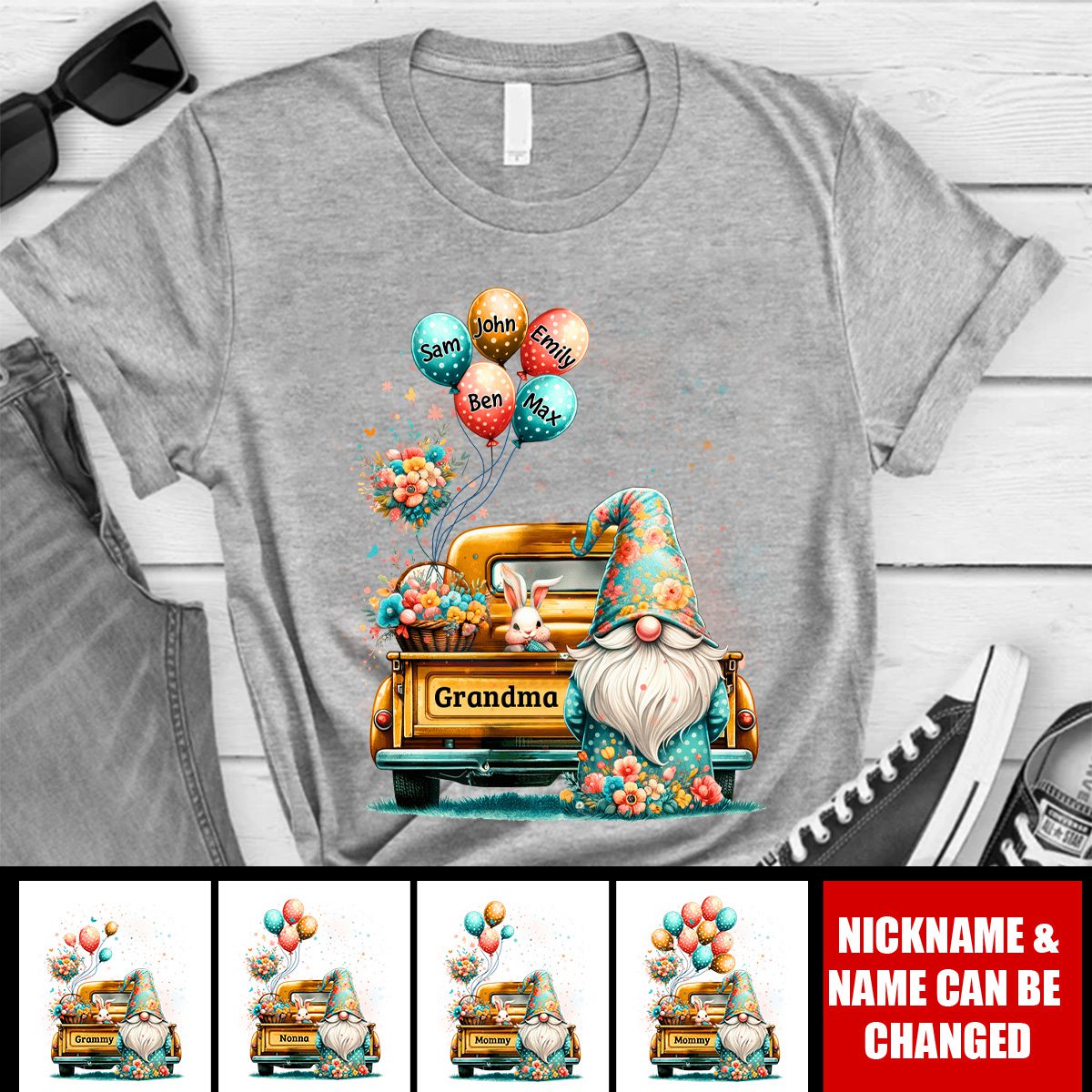 Personalized Cute Easter Grandma Balloon Pure Cotton T-shirt