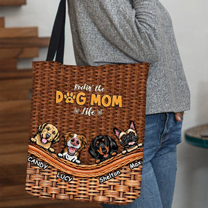 Living That Dog Mom Life - Gift For Dog Mom, Personalized Cloth Tote Bag