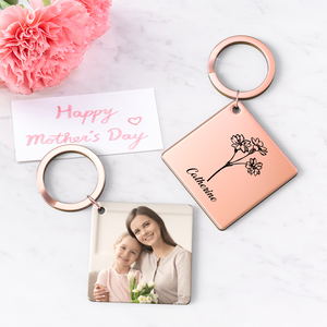 Mothers Day Gifts-Birthflower Keychain Personalized Bouquet Flower Key Ring