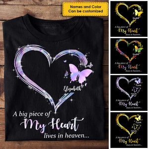 Personalized A Big Piece Of My Heart Memorial Butterfly T-Shirt