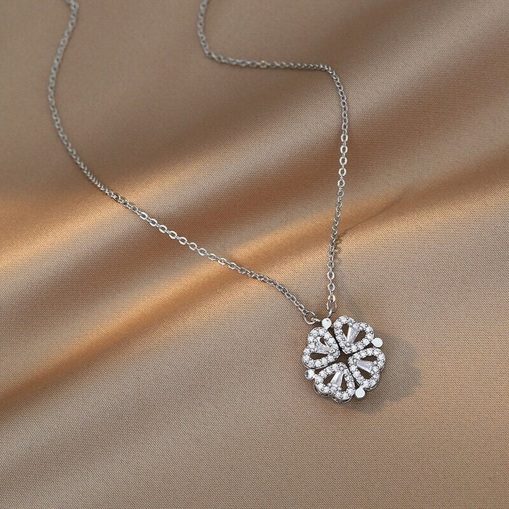 To My Daughter-Four Leaf Clover Necklace Dainty Magnetic Heart Necklace