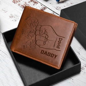 Personalized Hands Clenched Father & Kid Genuine Premium Leather Card Wallet