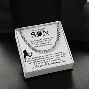 To My Son Cuban Chain Necklace Football Player Gift "I love you, to the end zone and back"