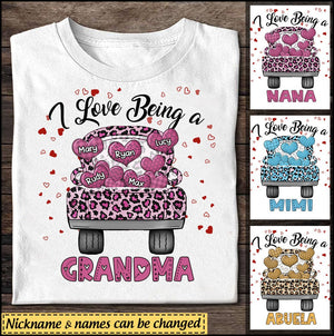 Personalized I Love Being A Grandma Panther Pattern Truck Loading Love T-shirt