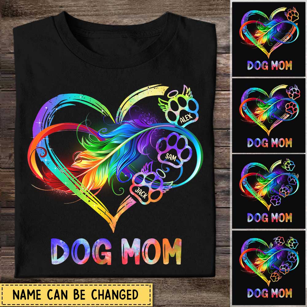 Personalized Dog Mom Fur Mama Infinite Love Rainbow Heart Pet Loss T-shirt