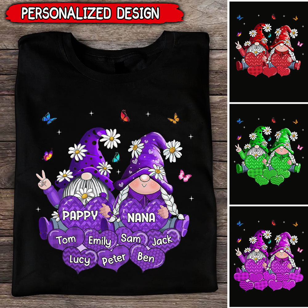 Colorful Grandpa- Grandma Gnome Loves Sweet Heart Kids Personalized T-shirt