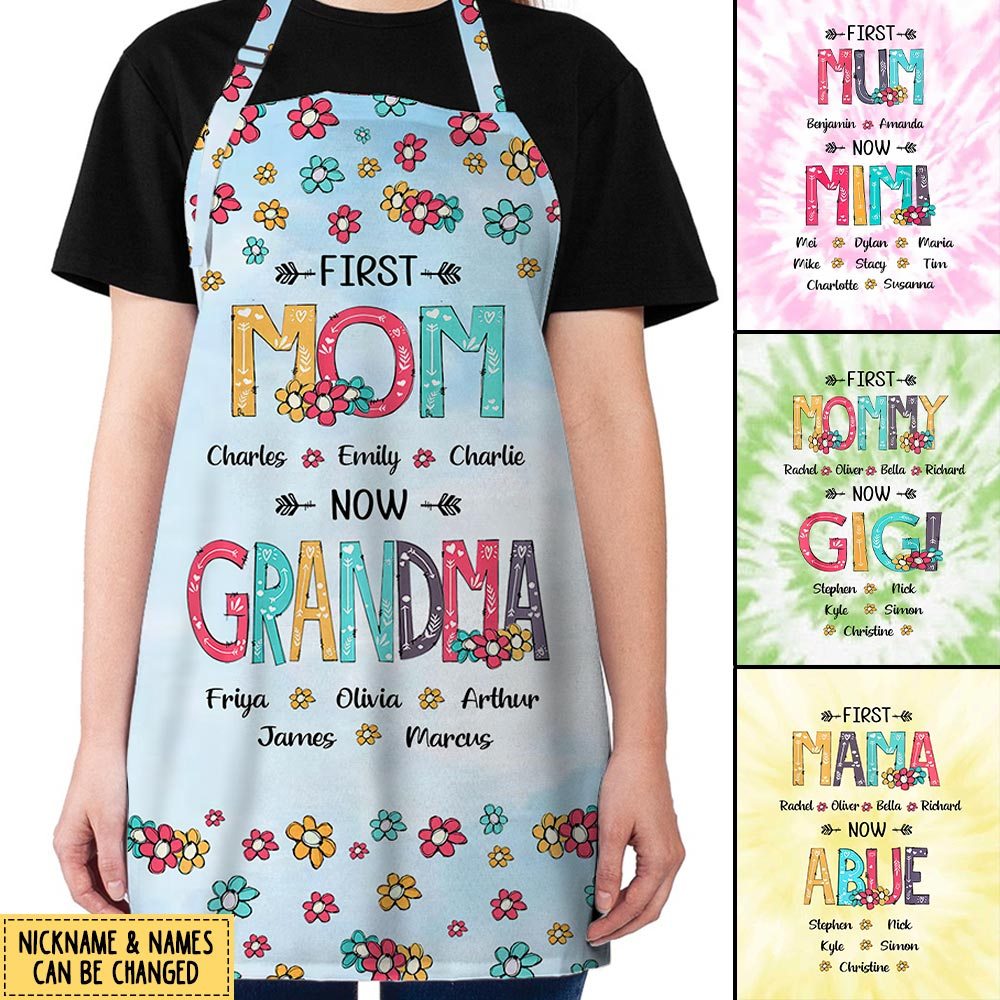 First Mom Now Grandma Personalized Grandma Apron