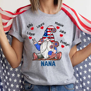 Personalized US 4th of July Grandma Kid Heart American Flag T-shirt