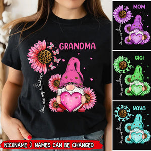 Unique Pink Leopard Gnome Grandma Mom Butterfly Kids Personalized T-shirt