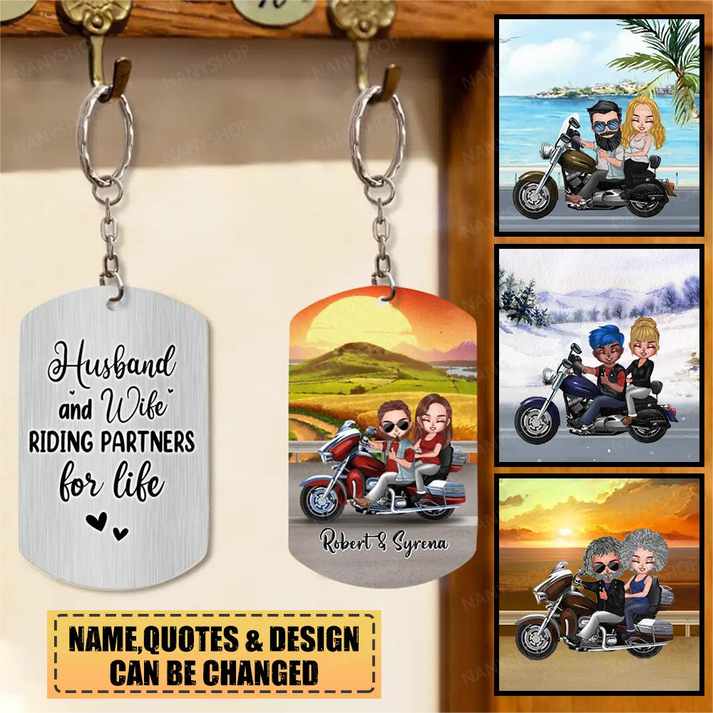 Custom Personalized Couple Riding Keychain - Gift Idea For Couple/ Biker - Husband And Wife Riding Partners For Life