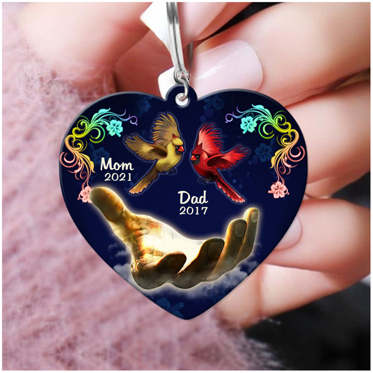 Memorial Dad & Mom Name & Year Personalized Keychain