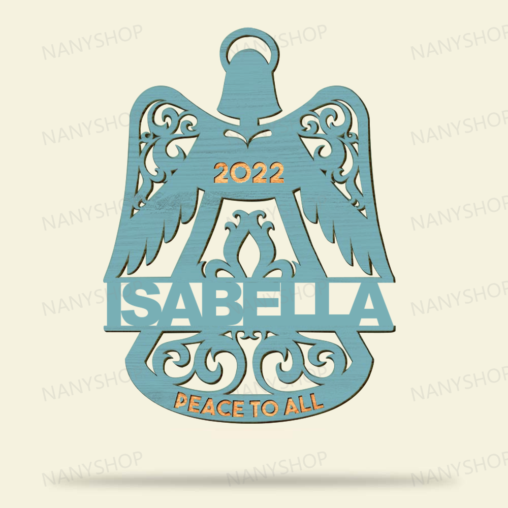 Personalized Memorial Wood Ornament - Angel Wings Bell Shape