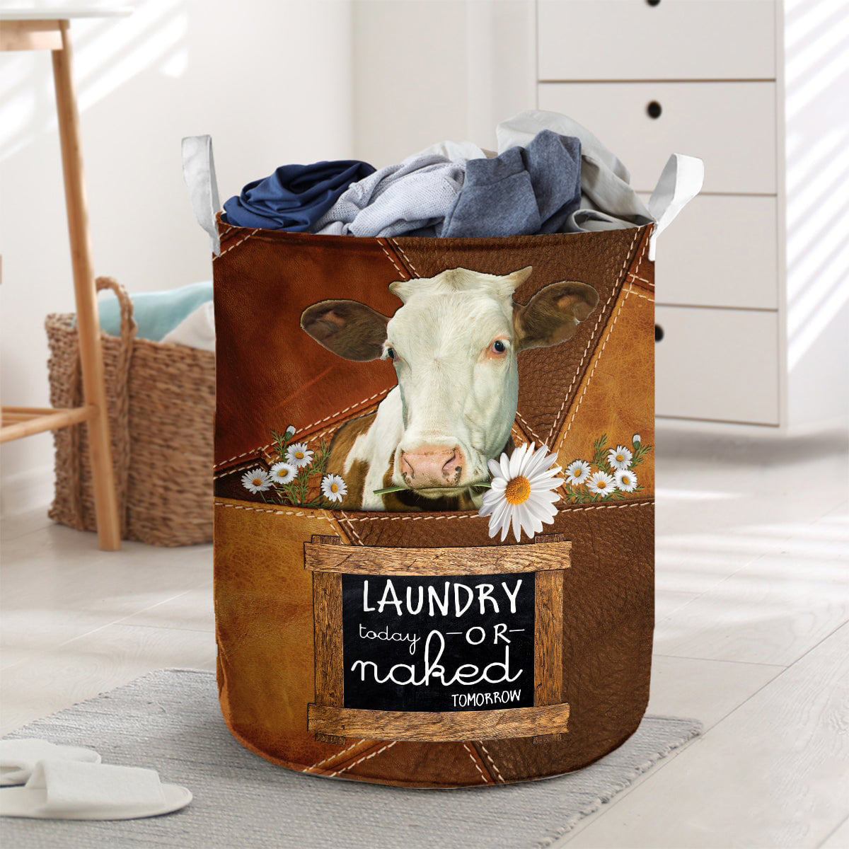 Brown Swiss-laundry today or naked tomorrow laundry basket