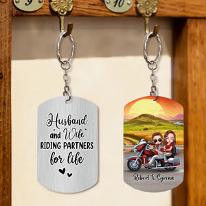 Custom Personalized Couple Riding Keychain - Gift Idea For Couple/ Biker - Husband And Wife Riding Partners For Life