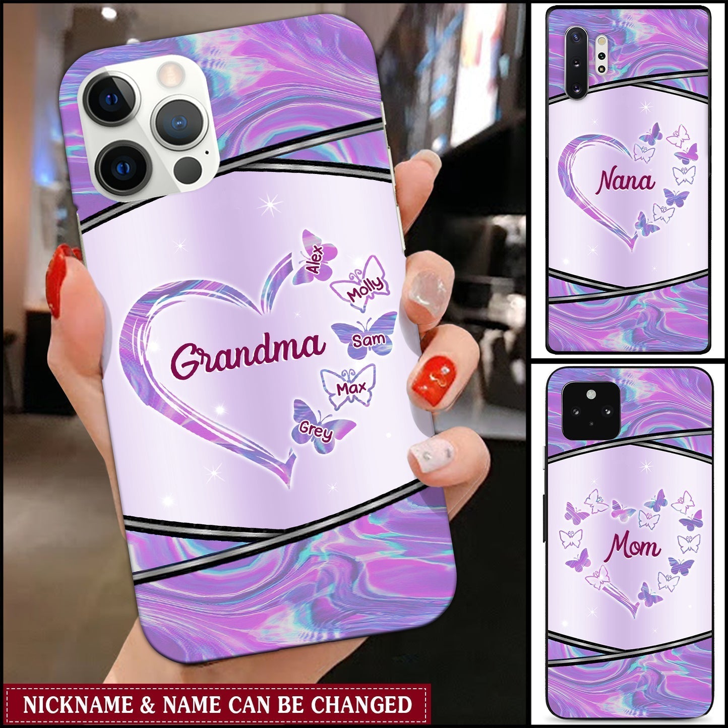 Mother's Day Gift Grandma Violet Heart Butterfly Personalized Name Phone case