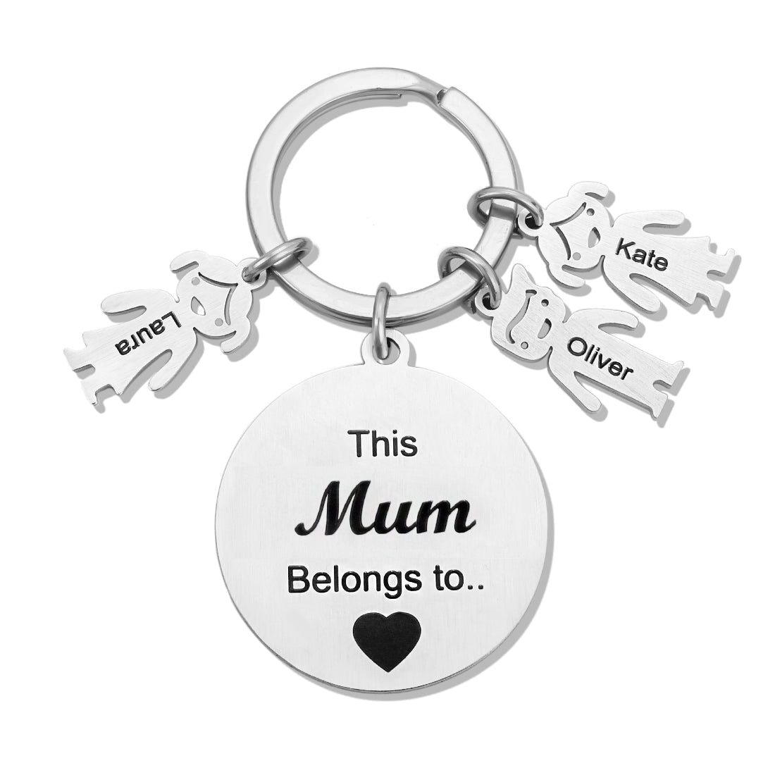 Customized Family Keychain Engraved with Kids and Pets Charms