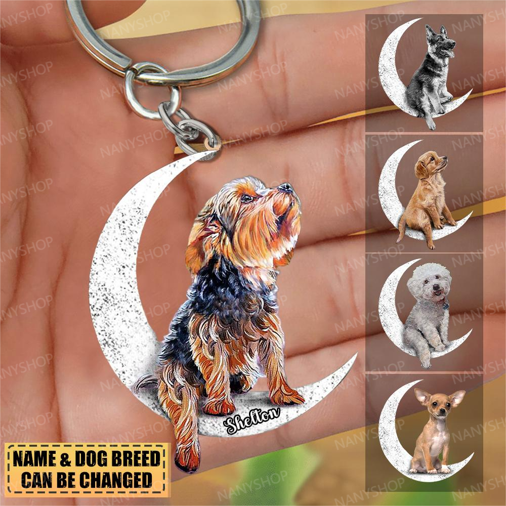 Personalized Dog Sit On The Moon Keychain-Gift For Dog Loves