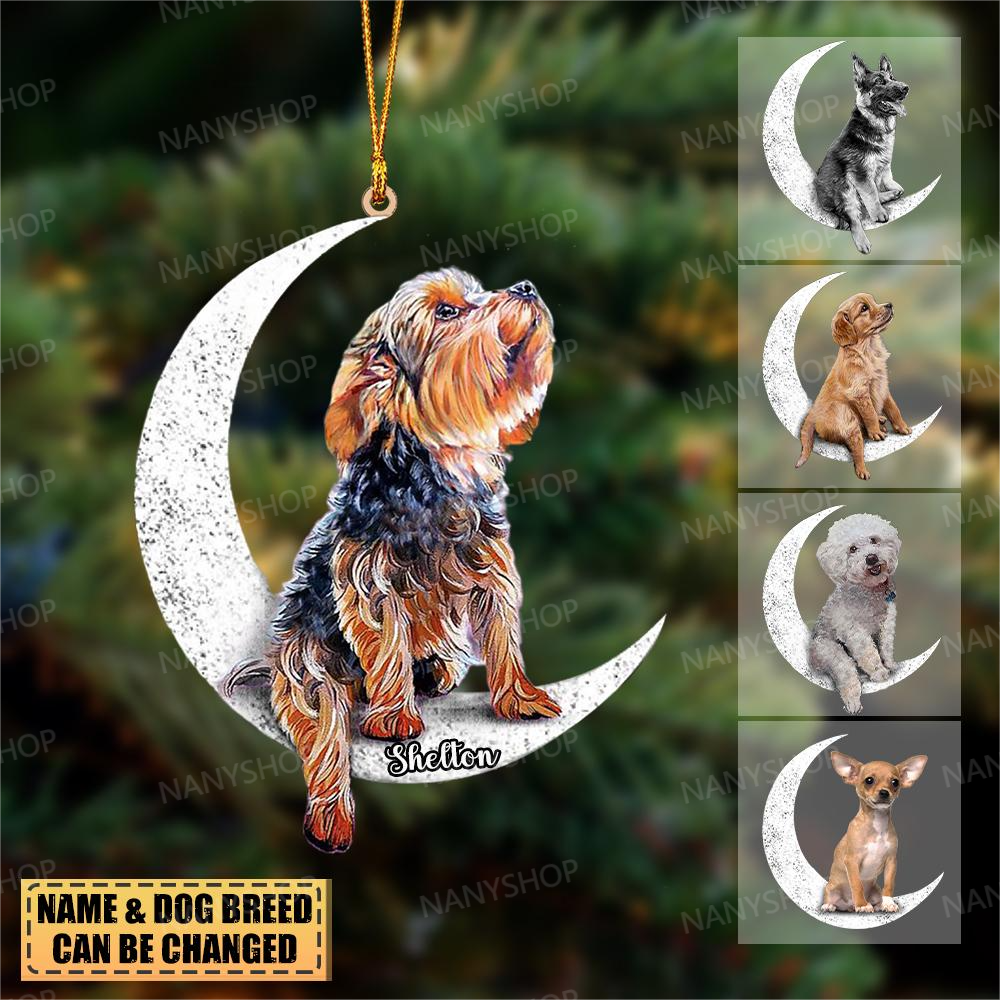 Personalized Dog Sit On The Moon Ornament