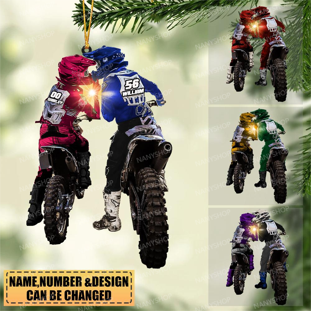 Personalized The back Motocross Couples Christmas-Two Sided Ornament