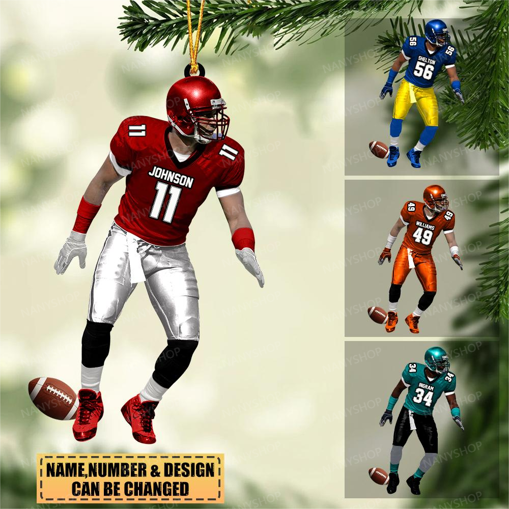 Personalized A fighting American football player Christmas-Two Sided Ornament