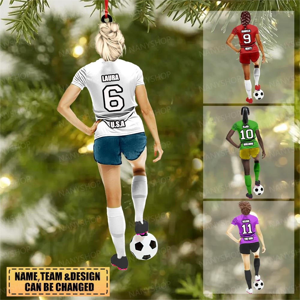 Personalized Woman Soccer Player Ornament
