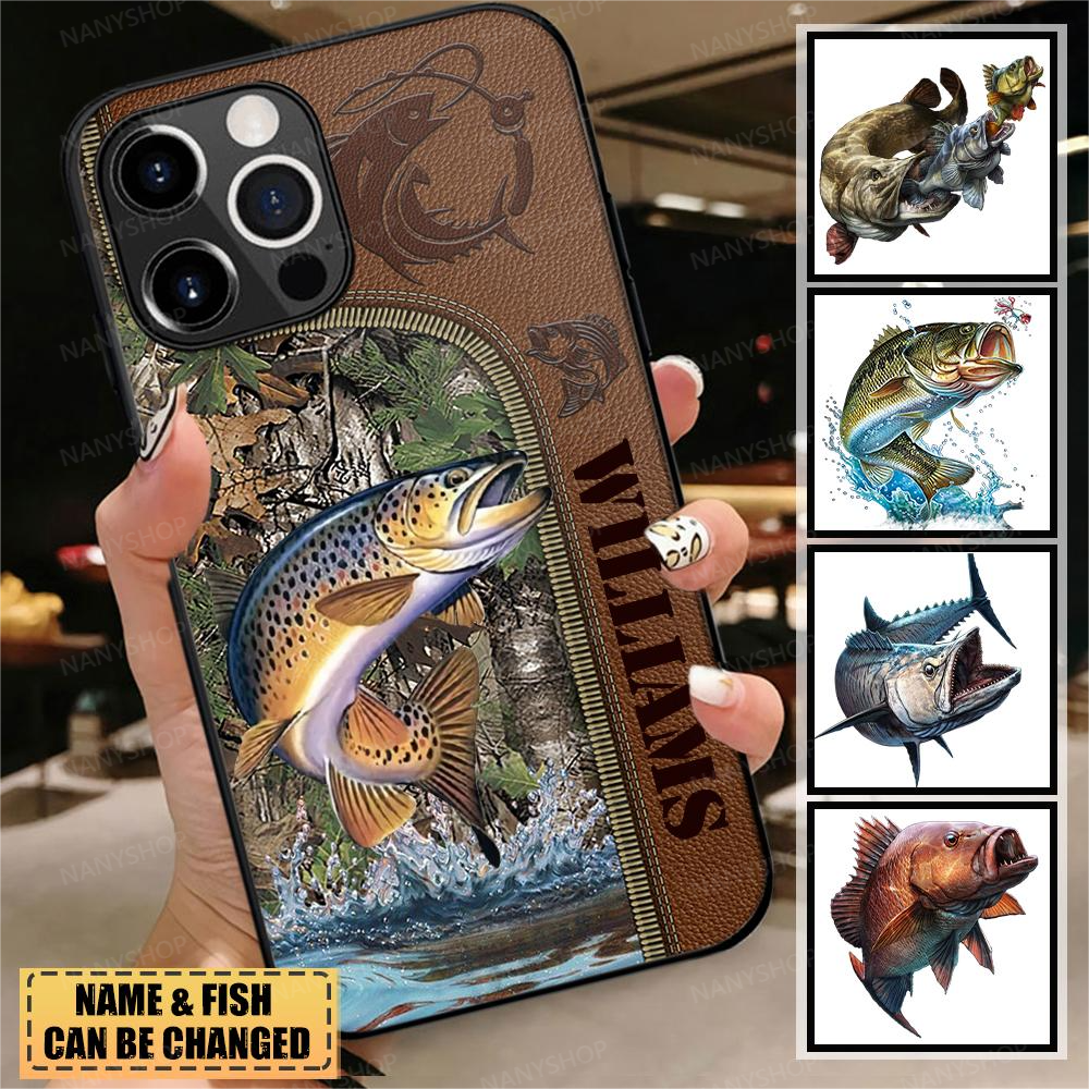 Personalized Fishing Love Fisherman Gift Leather Pattern Personalized Phone Case