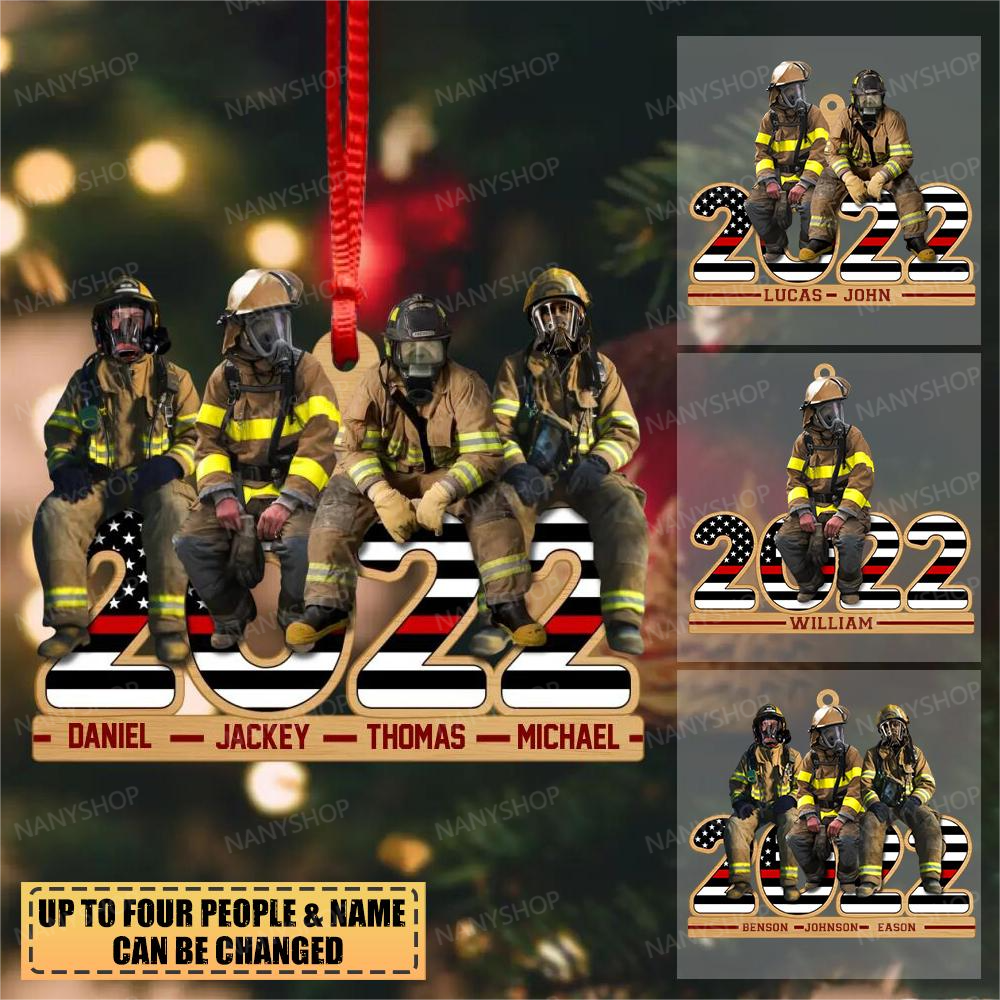 Personalized Firefighters 2022 Christmas-Two Sided Wood Ornament