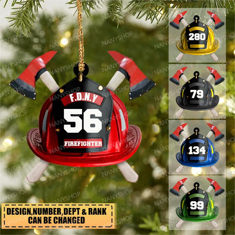 Personalized Firefighter's Helmet Flat Acrylic Ornament Two Sides Xmas