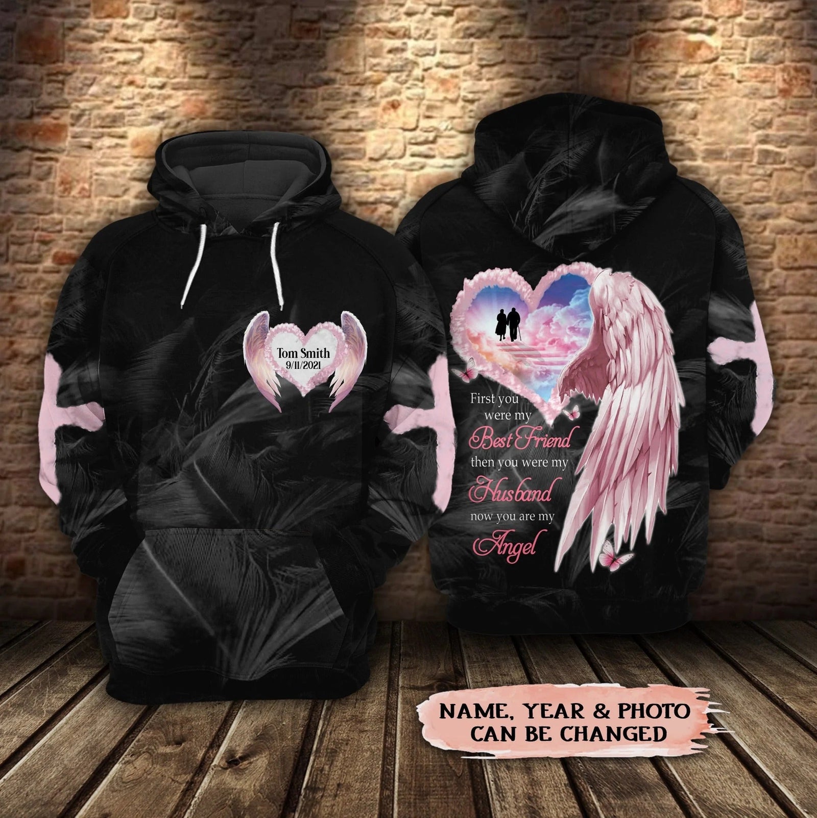 My Husband Now You Are My Angel - Personalized All Over Print Hoodie