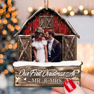 Red Barn Christmas Couple Custom Photo - Personalized Photo Ornament
