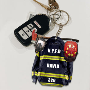 Personalized Firefighter Uniform Keychain - Custom Name & Number/Unit