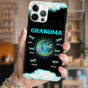 Personalized Grandma Mom Nana Grandkids Dragonfly Moon Phone Case