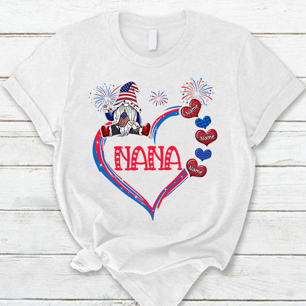 Personalized Nana 4Th Of July Hearts Independence Day T-Shirt