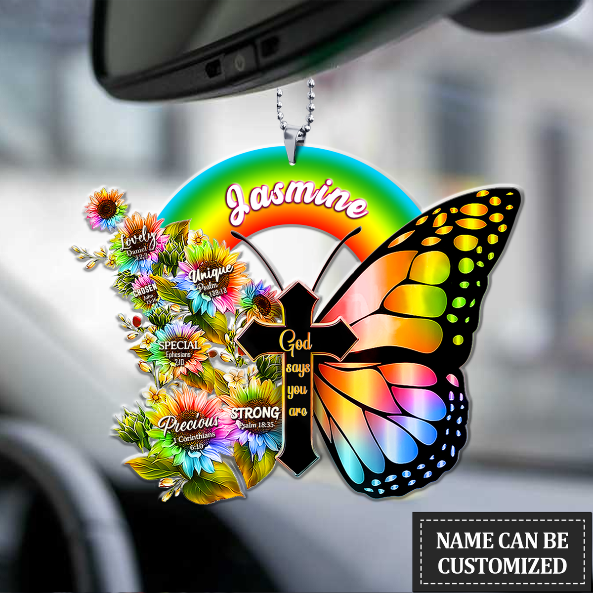 Personalized Rainbow Cross Butterfly God Says You Are Ornament