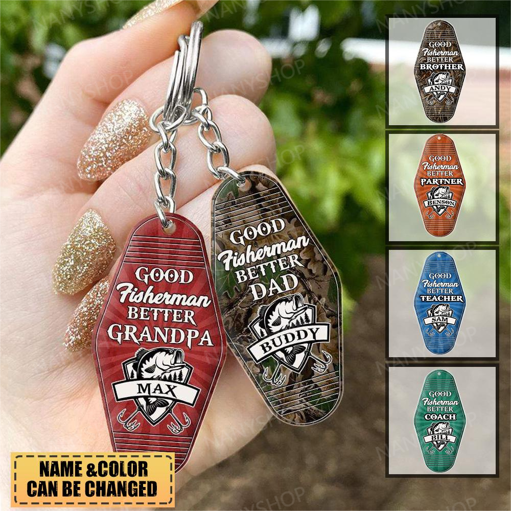 Personalized  Good Fisherman Better Dad/Grandpa Vintage Keychain