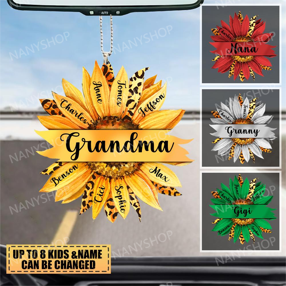 Personalized Grandma With Kids Sunflower Flat Ornament