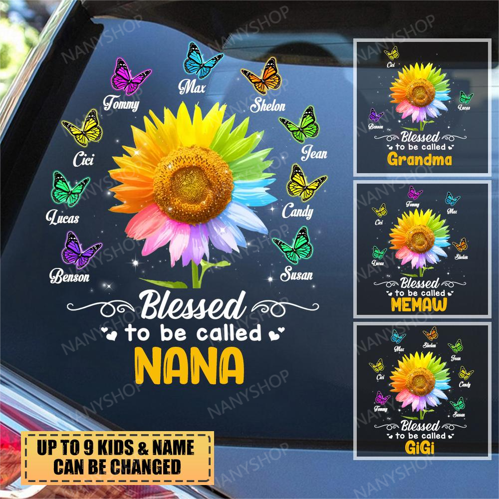 Personalized Blessed Butterfly Sunflower Mom Grandma Decal
