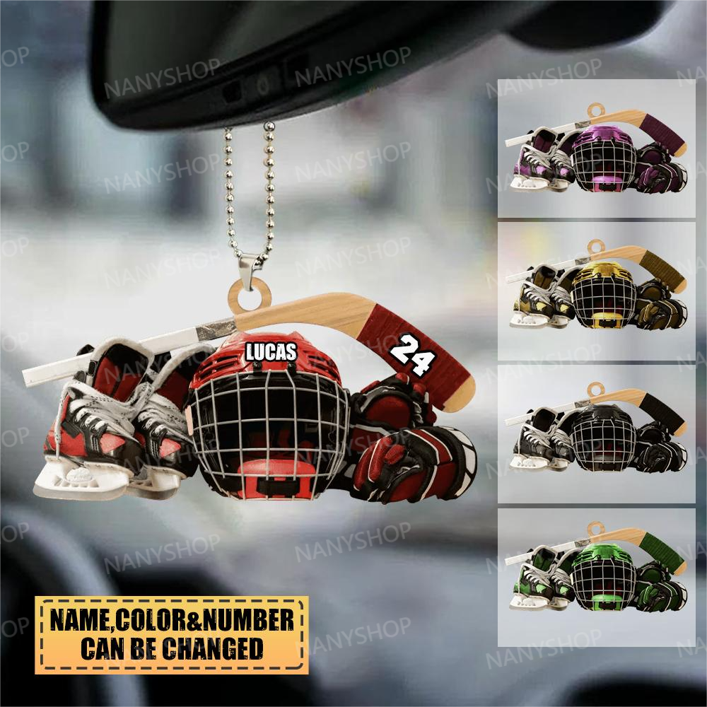 Personalized Personalized Hocket Skates Helmet And Stick Ornament
