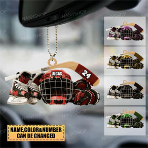 Personalized Hockey Skates Helmet And Stick Ornament