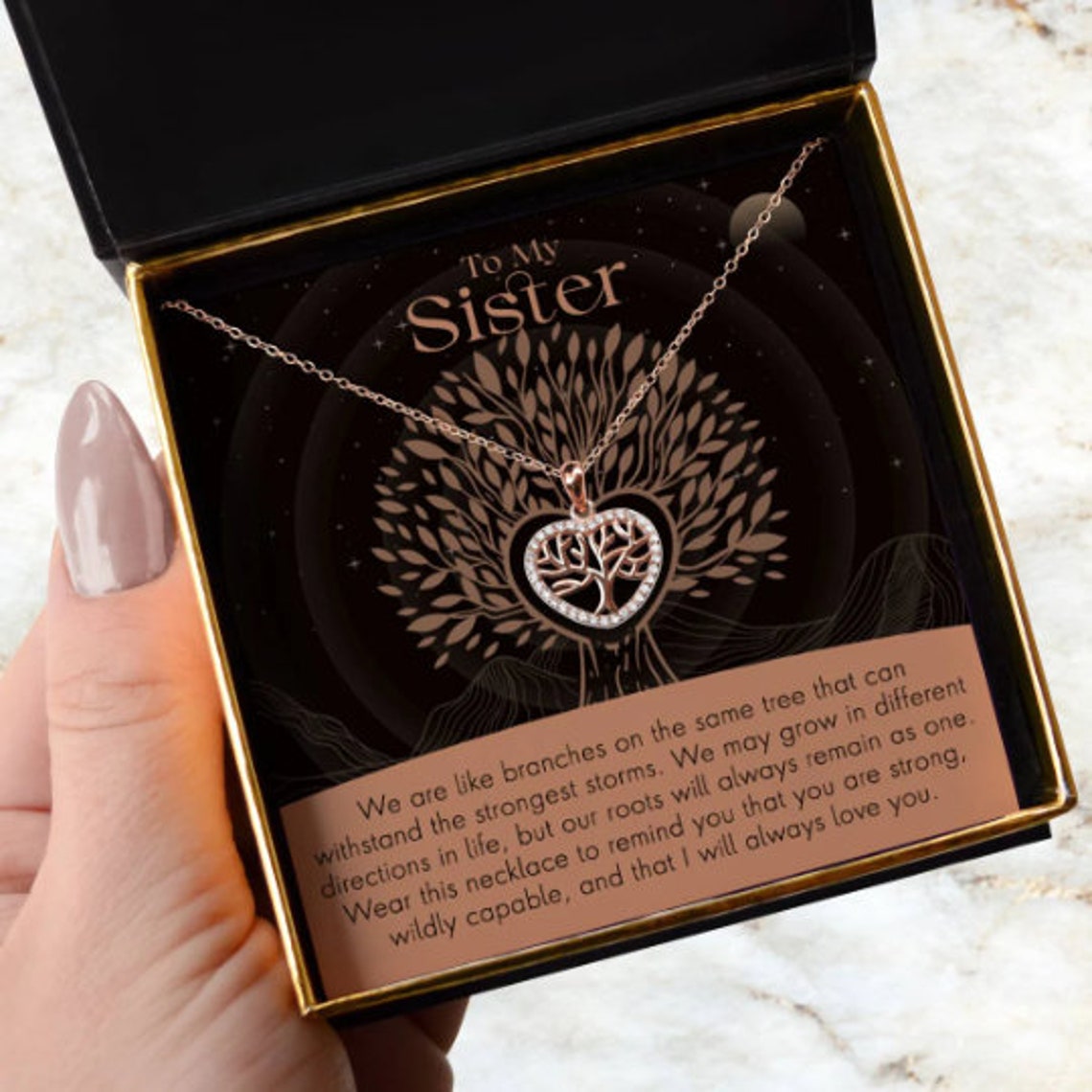 To My Sister-Tree of Life Heart Pendant Necklace